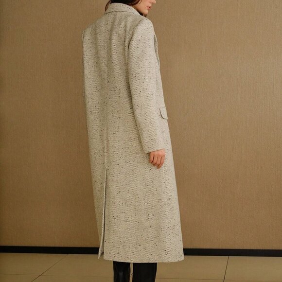 Grey Elegant Women's Peak Collar Flap Detail Longline Pea Overcoat - Picture 2 of 7